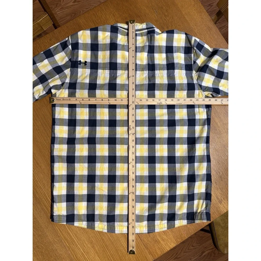 Under‎ Armour Shirt Men XXL Plaid Yellow Navy Short Sleeve Cotton